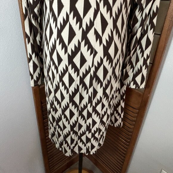 J. Jill Wearable Collection Faux Wrap Dress Tan And Brown Geometric Dress Size L - Picture 10 of 13